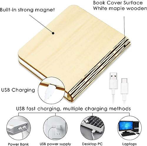 Image of Maharsh Wooden Book Light,Novelty Folding Book Lamp, Folding Night Light,USB Rechargeable Wooden Table Lamp,Magnetic Design- Creative Gift Home Office Decor for Family Girlfriend