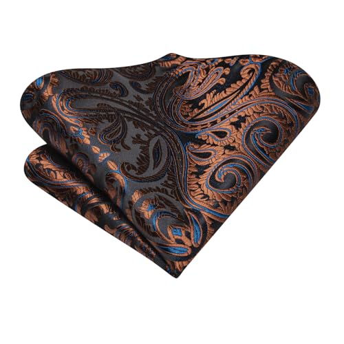 Image of Hi-Tie Silk Ascot for Men Self Tie Men's Cravat and Flower Lapel Pin Handkerchief Cufflinks Set for Wedding Party