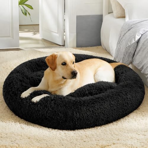 Image of ZEXSAZONE Summer Round Donut Pet Bed for Cats and Puppies Dogs Mat Cozy and Plush Raised Bedside Support Both Sides Use Like 2 in One Washable Sizes for Small Medium and Large Pets Black Large