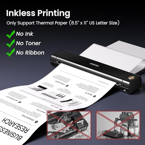 Image of Phomemo M08E Portable Printers Wireless for Travel, Bluetooth Inkless Thermal Printer Support 8.5'' x 11'' US Letter, Compatible with iPhone, Android Phone, Laptop for Office Car Home Use