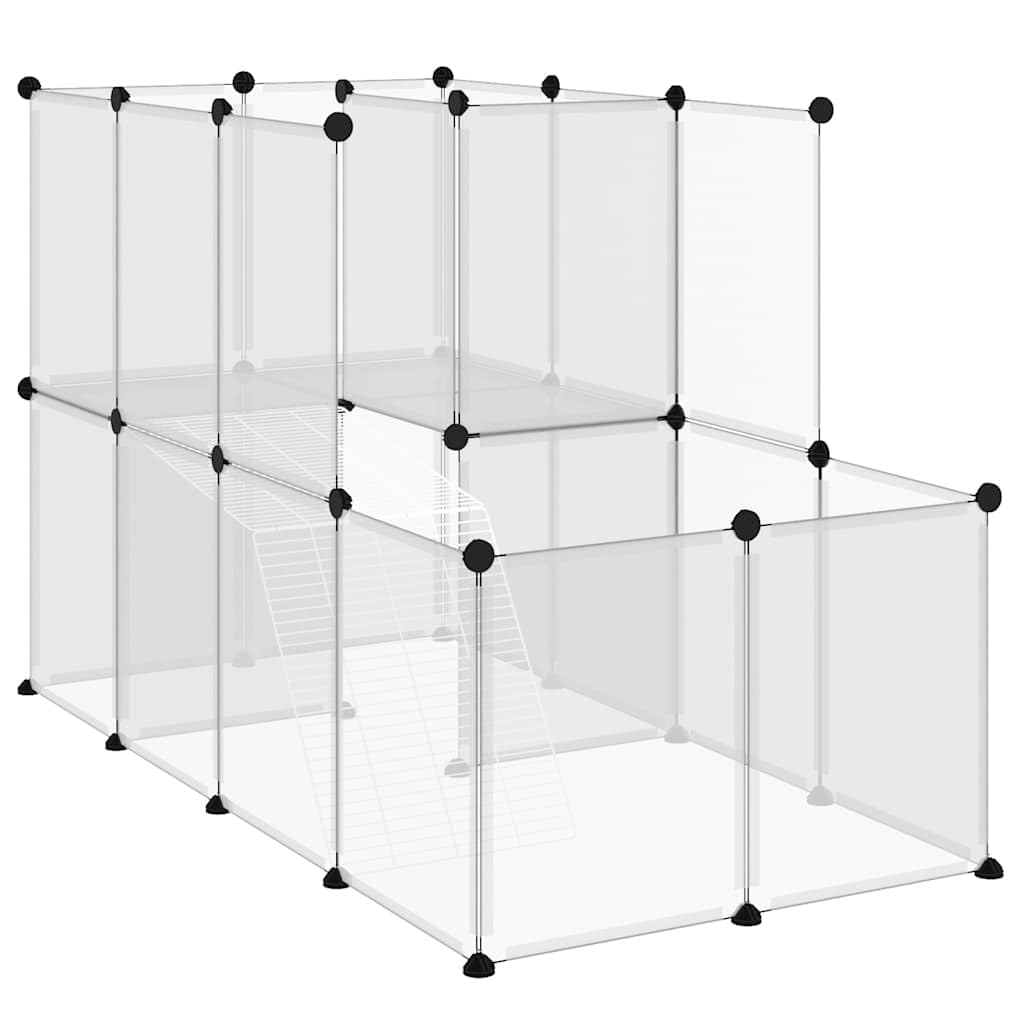 Kleintierkäfig Transparent 142x74x93 cm aus PP und Stahl, mehrstöckig mit Gitter, ideal als Kaninchenstall, Meerschweinchenkäfig, Nagerkäfig für Indoor und Outdoor Nutzung