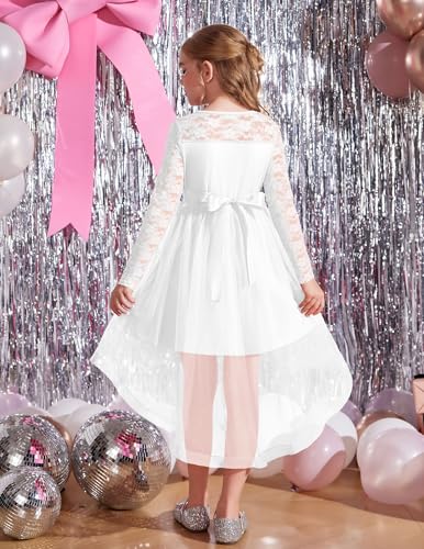 Arshiner Flower Girl Lace Tutu Dresses High Low Hem Long Sleeve Flowy Formal Party Wedding Dress4