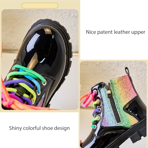 Girls Lace-Up Colorful Shiny Ankle Boots Fashion Non-Slip Cute Combat Boots For Toddler/Little Kid/Big Kid2
