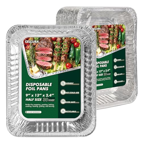 9x13 Aluminum Foil Pans 30 Pack, Disposable Half Size Deep Steam Foil Pans for Cooking, Roasting Turkey, Baking, Meal Prep, Parties & Food Prepping - Thanksgiving, Christmas, Parties, Catering