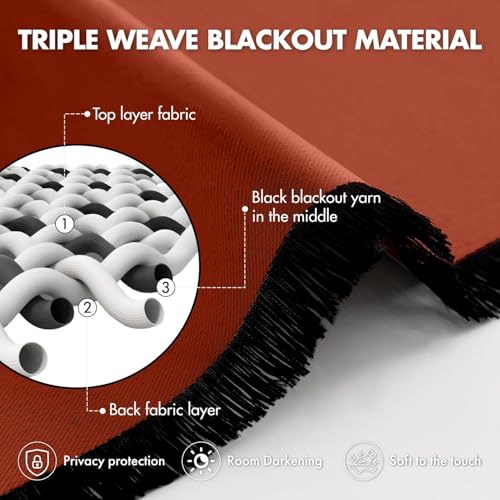 Image of ANRODUO Burnt Orange Back Tab Blackout Curtains 63 Inch Long 2 Panels | Rod Pocket,Thermal Insulated Room Darkening Light Blocking Curtains for Living Room Bedroom Privacy,W42xL63