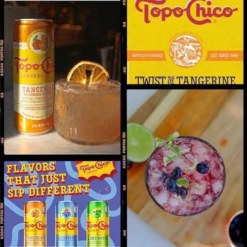 Topo Chico Sabores, 12oz Cans, Pack of 12. Lime Mint, Tangerine and Blueberry Sparkling Water. by Drinkolin