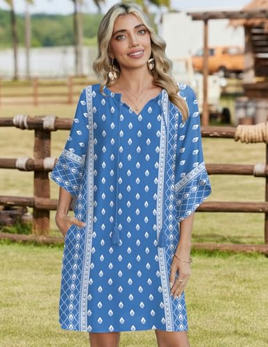 Image of Zeagoo Womens Summer Dress Casual Ruffle Tiered Floral Square Neck Sundresses Beach Boho Mini A-line Dress 2026 with Pockets