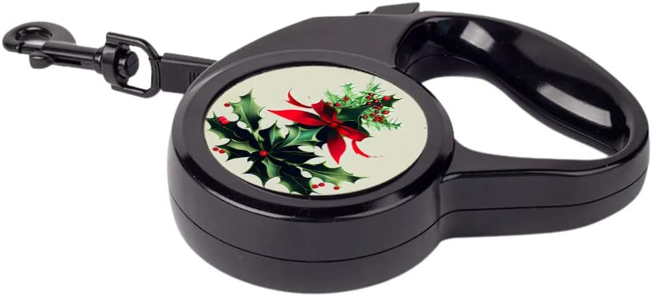 Christmas Graphic Retractable Pet Leash - Christmas Holly Leash - Graphic Dog Leash - 118 inches