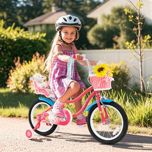Image of BABY JOY Girls Bike with Streamers & Doll-Seat, Kids Bike for 3-8 Years Old