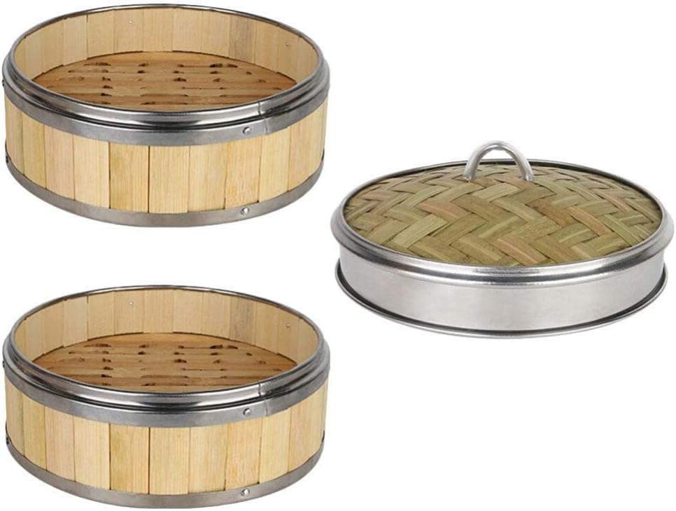 Hemoton Food Bamboo Basket 2-Tier Vegetable for Cooking Steaming Basket Bun Vegetable Dumpling for Chinese 10 Asian Food