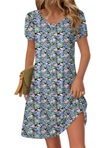 Image of Zeagoo Womens Summer A-Line Dress with Pockets Mini Short Sleeve Dresses Flowy Beach Swing Dress 2026 Vacation Travel