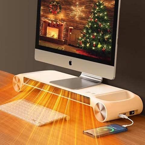 Nauttxon Desk Heater for Office 330W - 2 in 1 Monitor Stand Desk Heater with Timer 2 Heat Levels USB Ports - Personal Desktop Heater Quiet, Keyboard Heater Office Hand Warmer Christmas Gift - White Cover