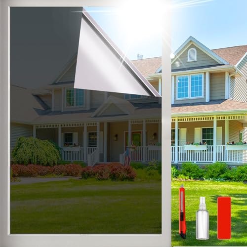 Pellicola oscurante per finestre unidirezionale, protezione dal sole, blocco del calore, per la casa, per vedere fuori ma non dentro, adesione statica e anti UV, nero-argento, 44 x 190 cm