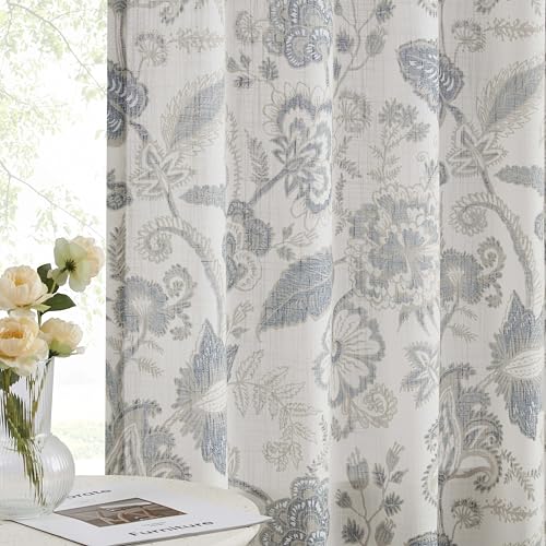 Kayne Studio Backtab Rod Pocket Jacobean Floral Semi Sheer Curtains Boho Botanical Leaf Printed...
