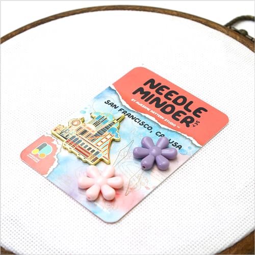 Image of Awesome Pattern Studio Needle Minder Set - San Francisco Magnetic Needle Minder + 2 Needle Threaders. Enamel Pin for Cross Stitch, Embroidery and Craft