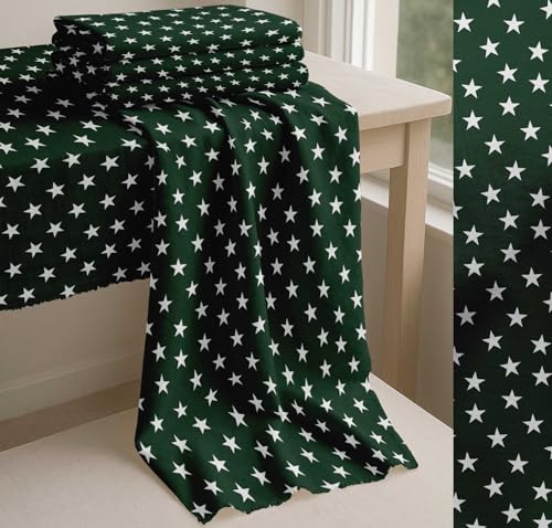 Image of Soimoi Green Cotton Poplin Fabric Stars Star Print Fabric by Meter 58 Inch Wide