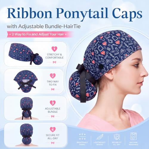 Image of Honoson 6 Pcs Scrub Caps Women with Buttons