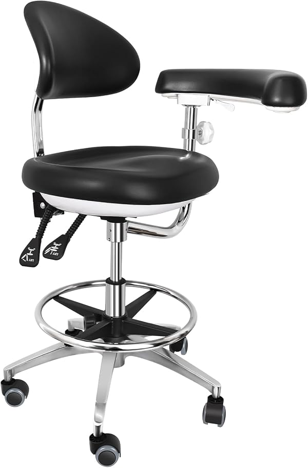 aienvh Dental Stool Dentist Chair with 360 Degree Rotation Armrest Height Adjustable Doctor Chair Black PU Leather Assistant Stool by aienvh - Used condition - US$225.76