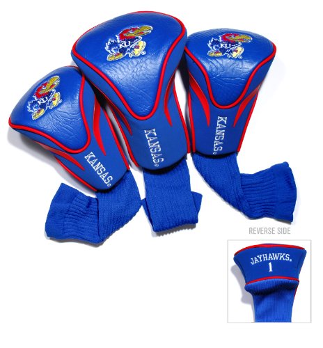 Team Golf NCAA Kansas Jayhawks Contour Golf Club Headcovers (3 Count) Numbered 1, 3, & X, Fits Oversized Drivers, Utility, Rescue & Fairway Clubs, Velour lined for Extra Club Protection