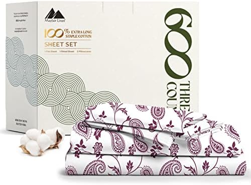 Mayfair Linen 100% Cotton Printed Bed Sheets - Paisley Printed California King Sheet Set - Hotel Luxury Sateen Weave Bedsheets - Deep Pockets - Breathable & Cooling Sheets for Cali Kings Size Bed