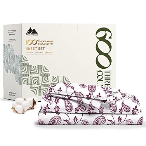 Mayfair Linen 100% Cotton Printed Bed Sheets - Paisley Printed California King Sheet Set - Hotel Luxury Sateen Weave Bedsheets - Deep Pockets - Breathable & Cooling Sheets For Cali Kings Size Bed #TOP3