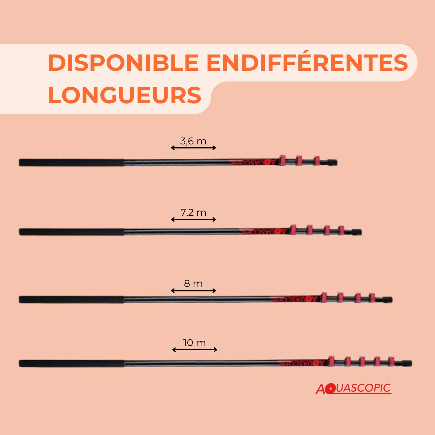 Aquascopic Perche télescopique avec Brosse 5 surfaces perméable à l’eau et Tuyau d'eau interne - Nettoyeur de vitres réglable en hauteur – Nettoyer panneaux solaires - Jusqu'à 10 m