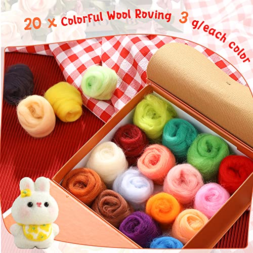 Image of Mayboos Needle Felting Kit, Wool Roving 20 Colors Set | Wool Felting Tool Starter Kit Felt Molds with Portable Storage Box for DIY Craft Home Decoration