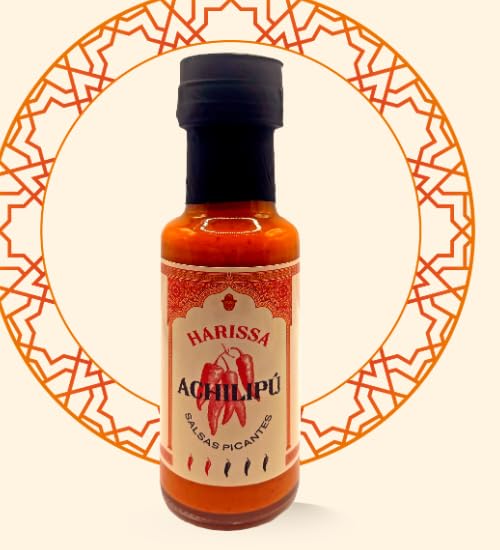 Salsa picante Harissa. Achilipú. Nivel de picante 2 de 5. Peso neto del producto 125ml. Sin lactosa y sin gluten. Elaborado en la zona de conil de la frontera. Procedente de la agricultura acológica.