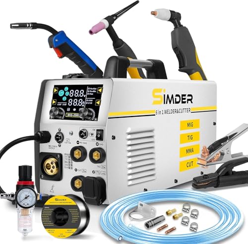 Image of SSimder 6-in-1 MIG Welder & Plasma Cutter 160A Gas MIG /Flux Core /Lift TIG /Stick /Cut Combo 110V 220V 35A Air Cutting for Auto Repair DIY & Small Workshop