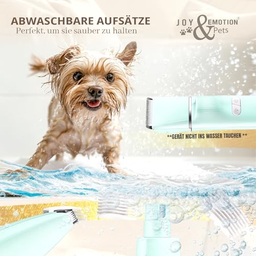 JOY & EMOTION® 6 in 1 Schermaschine für Katzen und kleine Hunde, Hundeschermaschine mit Laser und UV-Licht zur Erkennung von Wunden | Kabellose Tierhaarschneidemaschine | LEISER Pfotentrimmer Hunde