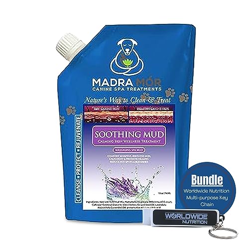Image of Worldwide Nutrition Bundle: Madra Mor Soothing Mud - Dog Essentials Mud Bath, Dog Grooming, Dry Skin for Dogs Treatment, Dog Coat Skin Care Products - 10oz Pouch & Multi-Purpose Key Chain