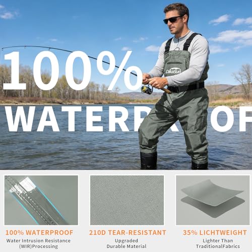 Image of Fishing Waders for Men & Women, Waterproof 2-Ply Nylon /PVC Chest Wader with Boots for Outdoor Sizes 4-13 Bootfoot