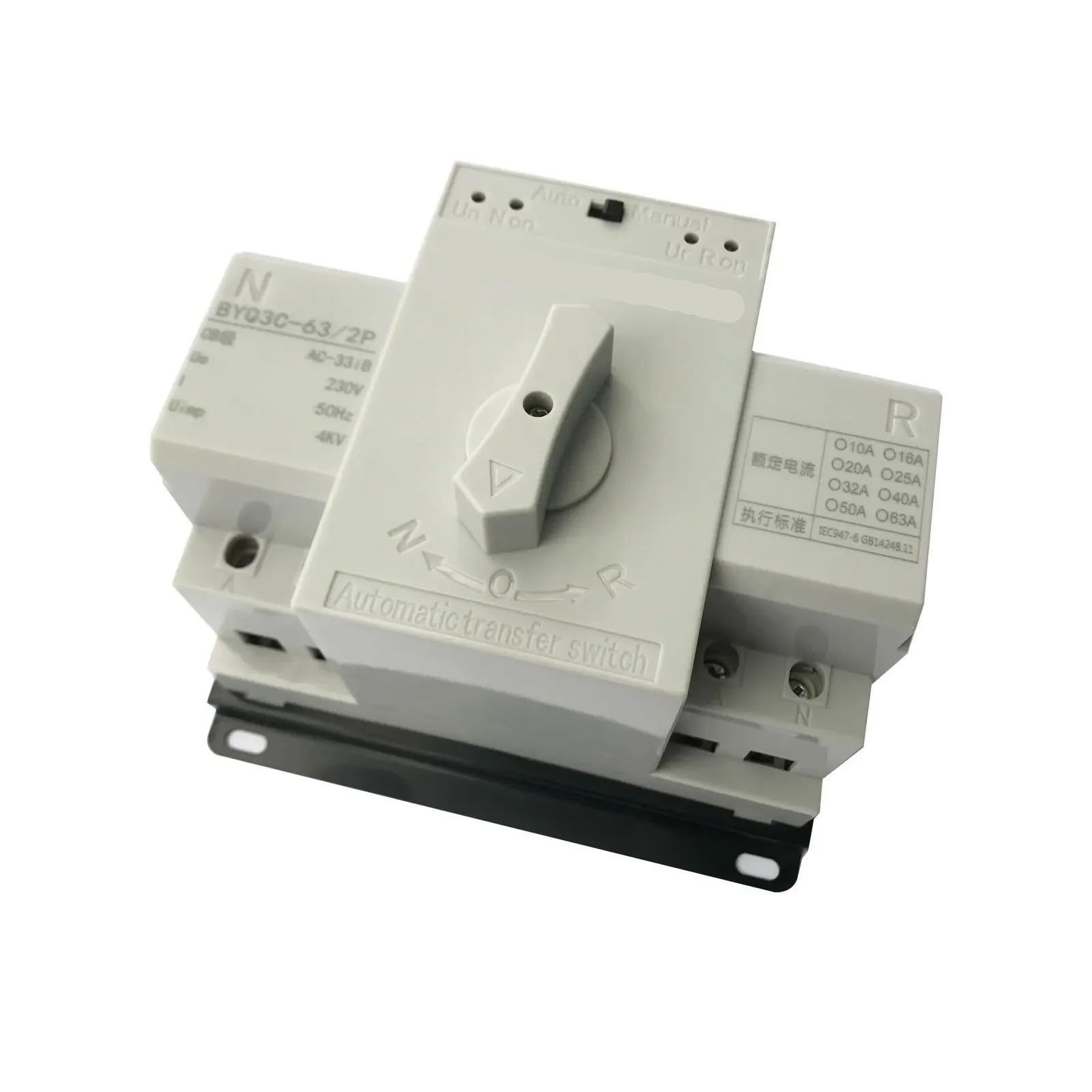 1 pz. Interruttore di trasferimento automatico ATS 230V monofase a doppia alimentazione, selettore elettrico, ininterrotto 2P 63A 125A(63A 230V)