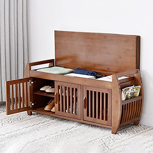 DODOBD Schuhbank, Sitzbank mit gepolstert und 3 offene Fächer, Stauraum unter der Sitzfläche, Schuhaufbewahrung mit Schuhregal für Flur Zuhause Eingang Wohnzimmer Schlafzimmer, 200 kg Cover