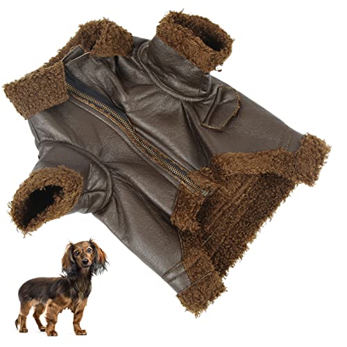 Pet Leather Jacket, Dog Winter Coat Warm Dog Jacket with Zipper Fashionable Easy to Wear and Take Off Brown for Dog(S)
