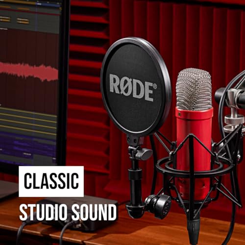 Image of RODE NT1 Signature Series Large-Diaphragm Condenser Microphone with Shock Mount, Pop Filter and XLR Cable for Music Production, Vocal Recording, Streaming and Podcasting (Red) | HF6 1 True Condenser Capsule, Cardioid, 4 Dba Self-Noise, 142 Db Max Spl, Includes SM6 Shock Mount, Pop Filter and 20' Xlr