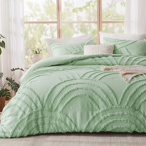 Image of ENJOHOS Light Green Full Comforter Set - Full Size Boho Style Comforter, 3 Pieces Rainbow Bedding for All Season, Lightweight Soft Microfiber Comforter with 2 Pillowcase