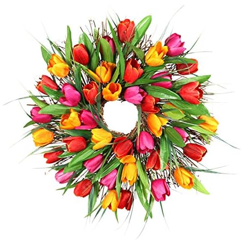 Heart Wreath, Hydrangea Wreath Floral Artificial Garland Door Wreath for Home Wedding Holiday Pink and Red Faux Tulip Wreath Front Door Wreath Spring Decoration Silk Front Door Wreath Cover