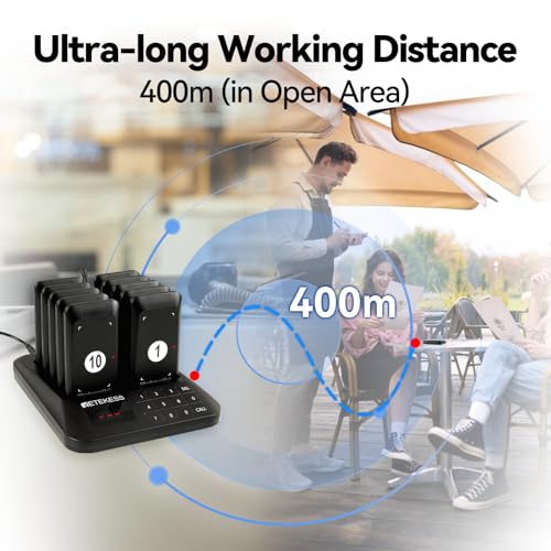 Retekess TD157S Pager Rufsystem, 400M Restaurant Pager, 2 Rufmodi, mit Vibration, Gruppenruf mit Einem klick, 997 Kanäle, Pager Pieper Gilt für Fast Food, Food Truck, Eiscafé (EU-Stecker)