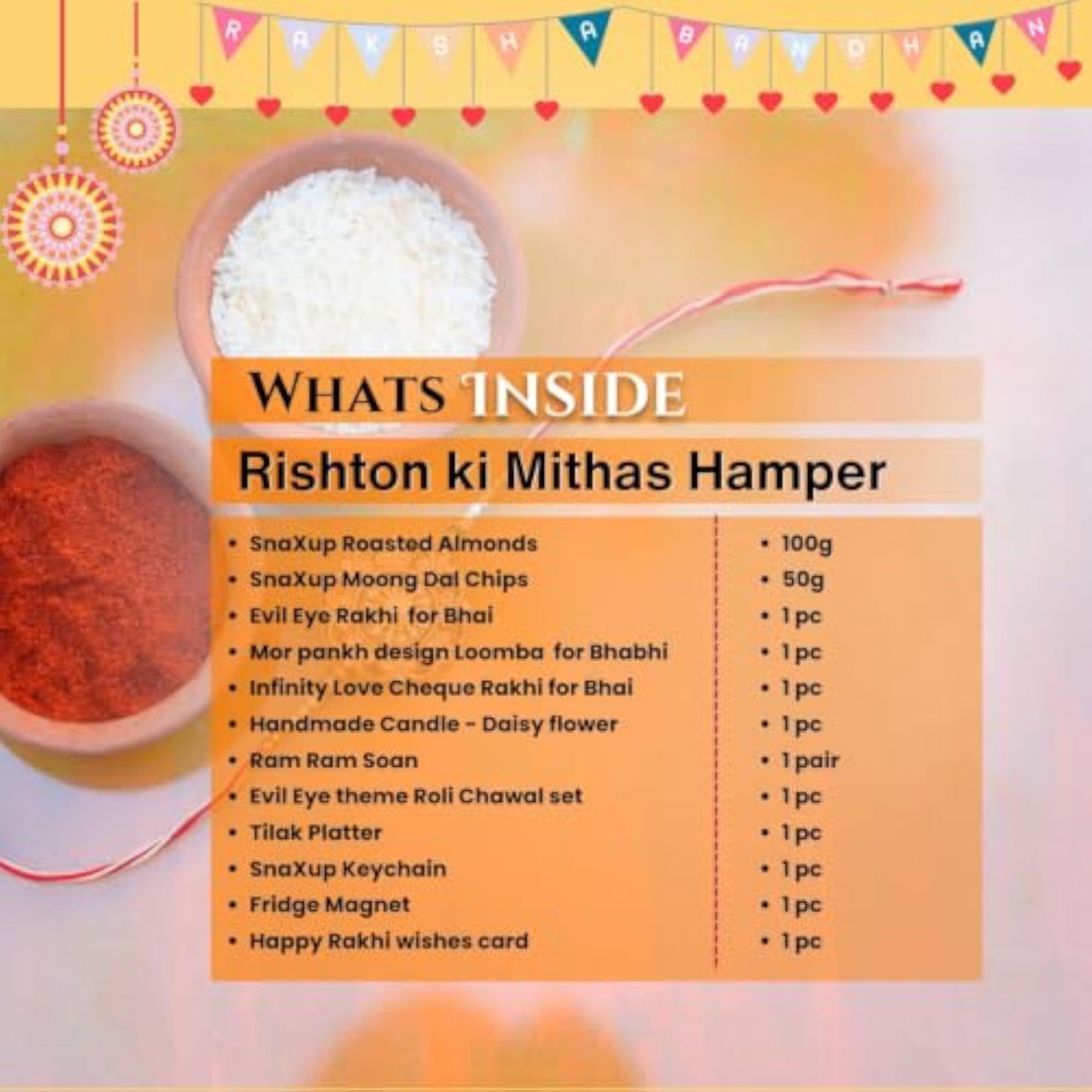 Golden Rishton Ki Mithas Rakhi Hamper with Almonds and Rakhis