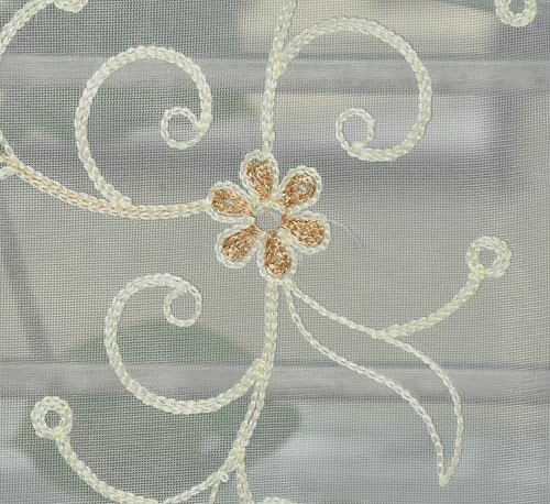 Image of Fabrilia Floral Pattern Embroidery Tissue Net Sheer Transparent Curtains for Window 5 feet Long Set of 2, White