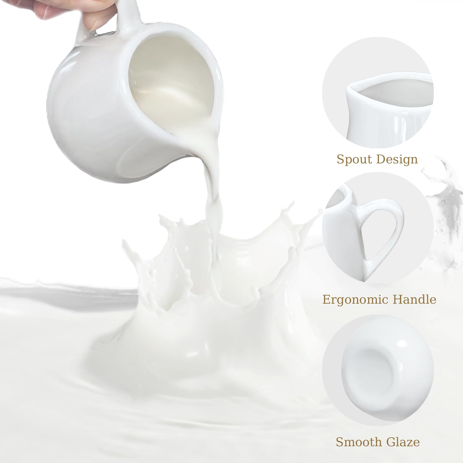 Mini-Kännchen aus Keramik, 85 ml, kleiner Porzellan-Sirup-Krug mit Griff für Milch, Soße, Kaffee, Tee, Salat, Dressing, Creme, Weiß, 12 Stück