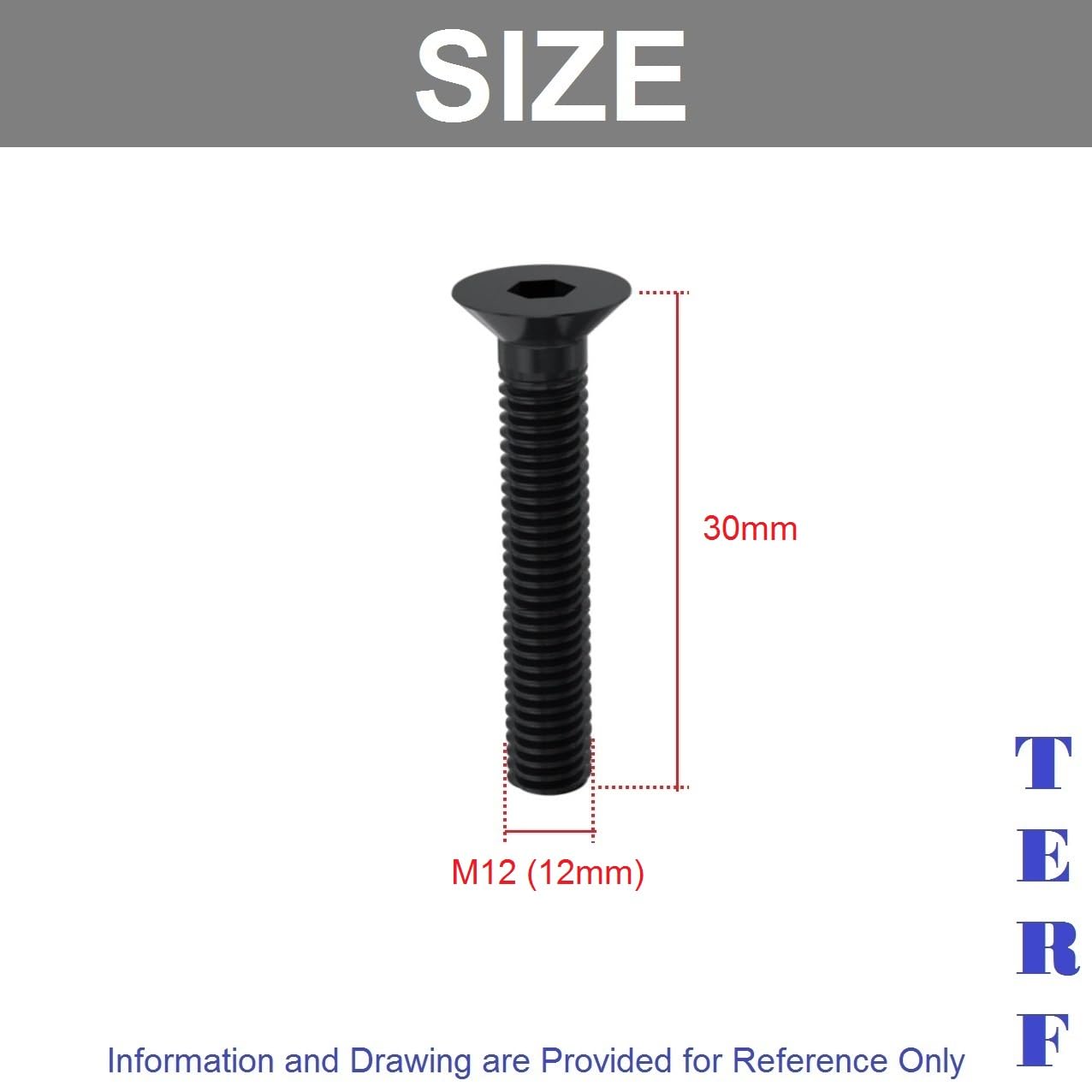 TERF® M12 X 30mm Hex Socket Countersunk Black Machine Screw M12 (12mm) X 30mm Allen Key Bolts Hexagonal Socket Countersunk Machine Screws - Image 3