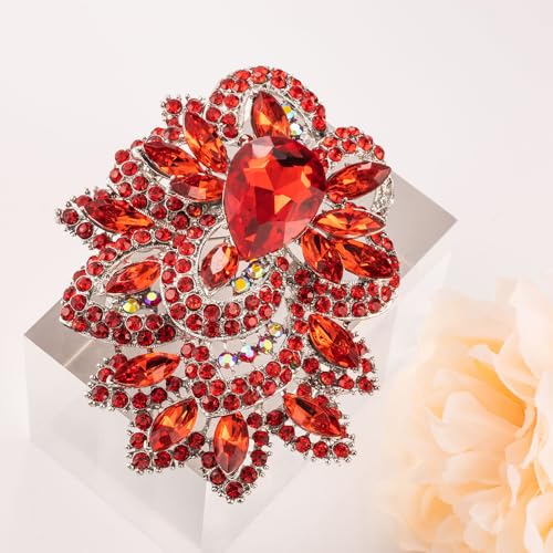 Image of LAXPICOL Big Large Women's Vintage Austrian Crystal Elegant Flower Teardrop Brooch Gold Tone