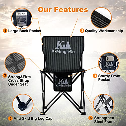 K-Mingleso Upgraded Camping Chair With Front And Large Back Pocket, Ultralight Portable Folding Chair For Fishing, Bbq, Beach, Travel, Picnic, Backpacking, Lawn Chairs, Hold Up To 330Lbs #TOP3