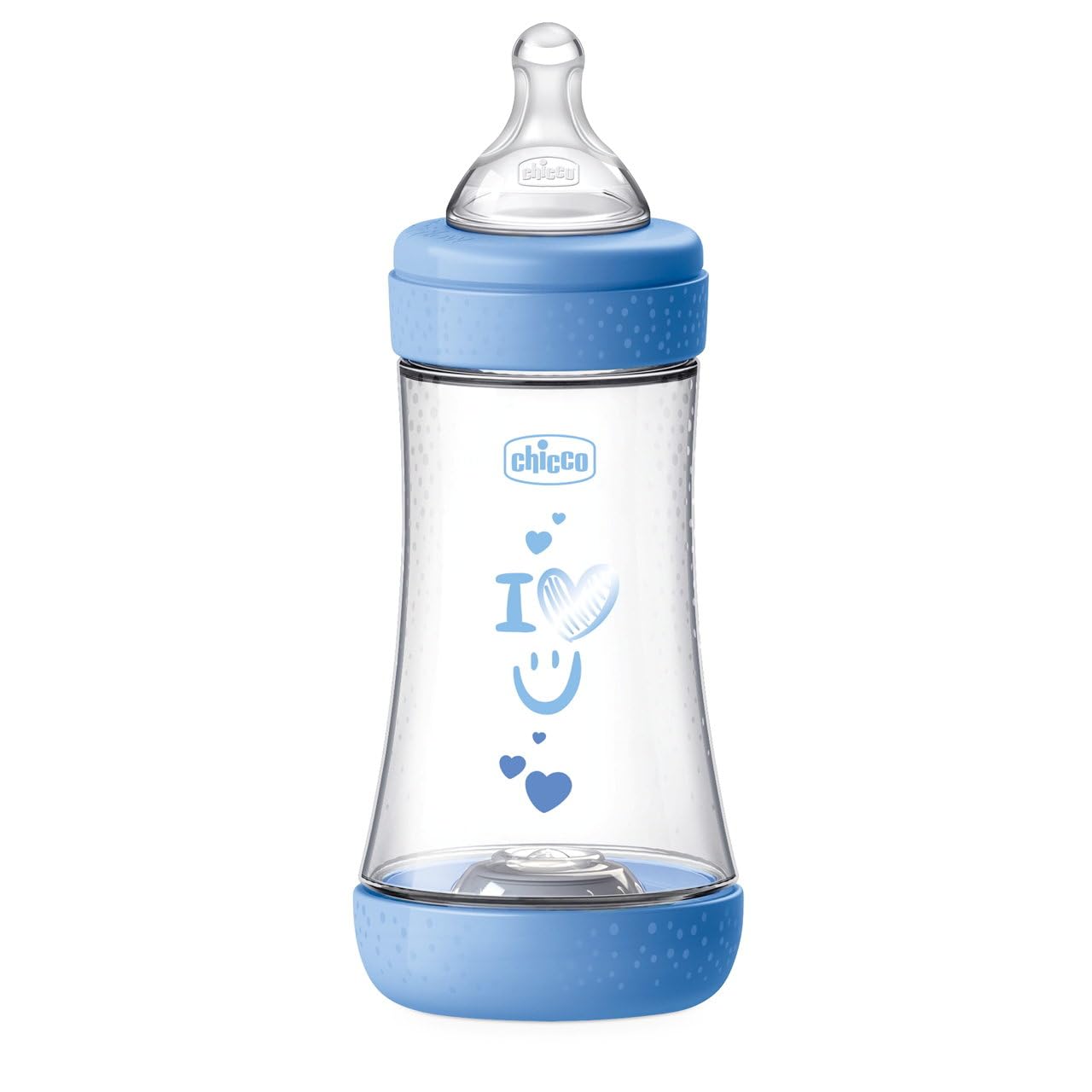 Chicco Perfect 5 Flacone Anti-Colic Flacone da 240 ml, Flusso Medio, per Bambini 2 m+, Ciuccio in Silicone, Bottiglia per l'Alimentazione Biberon da 240 ml con Sistema Intui-Flow