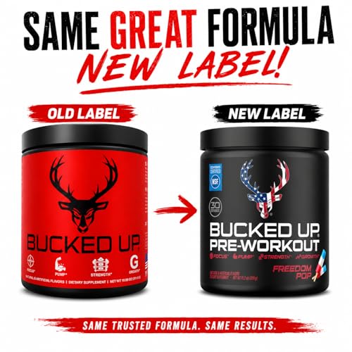 Image of Bucked Up Pre Workout Freedom Pop | 200mg Caffeine with Citrulline Malate Beta Alanine AlphaSize and Taurine | Pre Workout Powder (30 Servings)