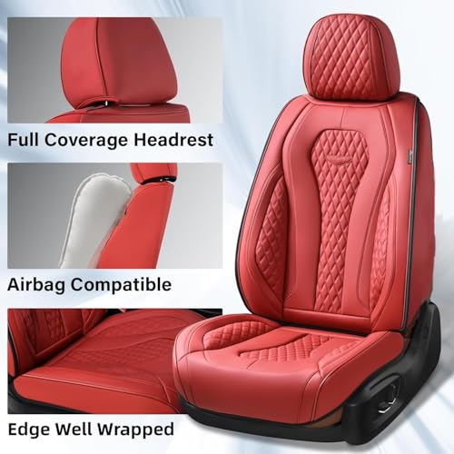 Image of Coverado Red Seat Covers, Car Seat Covers Front Seats, Driver Car Seat Cover, Waterproof Car Seat Covers, Car Seat Cushion, Front Auto Seat Covers, Car Seat Protector Universal Fit Most Cars