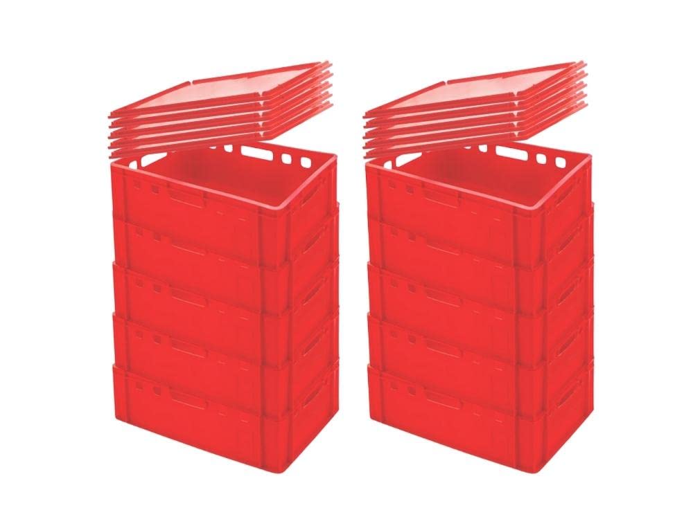 PROREGAL CHEFGASTRO Eurobehälter Fleischerkasten E2 mit Auflagendeckel | HxBxT 20x40x60cm | 41 Liter | Rot | Fleischerkiste, Fleischkiste, Metzgerkiste, Fleischbehälter