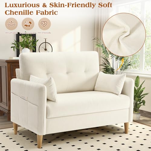 Image of Hanherry Loveseat Sofa, 47 inch Small Couch for Living Room, Comfy Chenille Fabric Love Seat for Bedroom withThrow Pillow,Removable Cushion Cover,Couches for Small Space,Apartment,Dorm